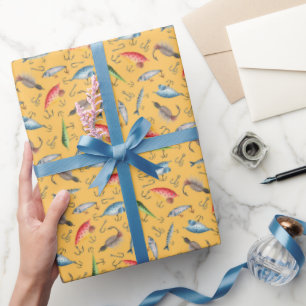 Fishing Lures on Yellow Wrapping Paper