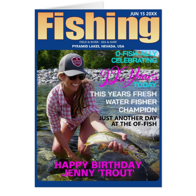 Fishing Mag Parody Bday-Upload Photo-Message-Age Cards (Front)