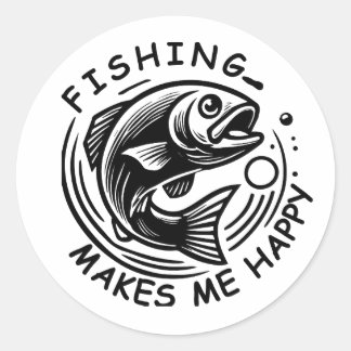 Fishing Makes Me Happy Classic Round Sticker