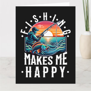 Fishing Makes Me Happy Letterpress Thank You Card