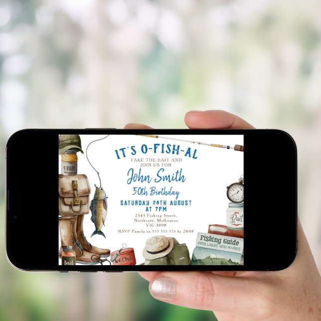 Fishing Man's It's O-fish-al 50th Birthday Invitation (Front Digital)