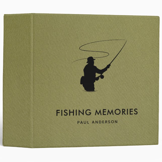 Fishing Memories Green Fabric Custom Name 3 Ring Binder (Front/Spine)