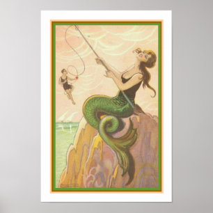 "Fishing Mermaid"  Art Deco Print ca. 1928