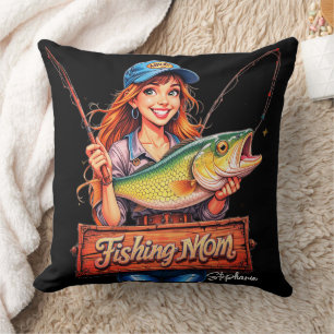 Fishing Mom Throw Pillow