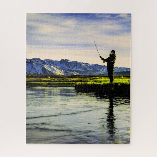 Fishing Mountain Lake Fisherman Jigsaw Puzzle