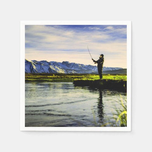 Fishing Mountain Lake Fisherman Napkins