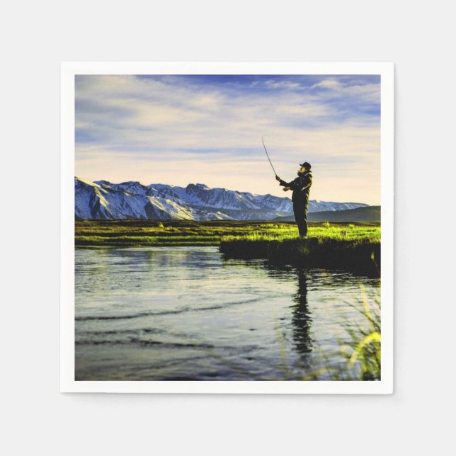 Fishing Mountain Lake Fisherman Napkins (Front)