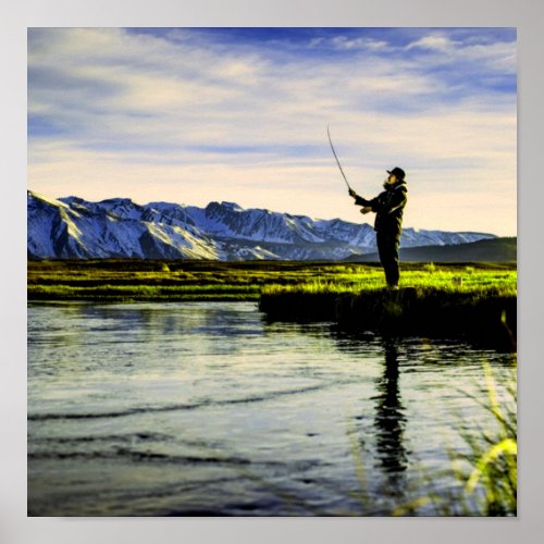 Fishing Mountain Lake Fisherman Poster