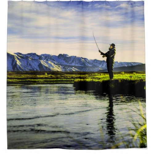 Fishing Mountain Lake Fisherman Shower Curtain