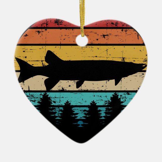 Fishing Muskie vintage retro Ceramic Ornament (Front)