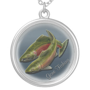 Fishing Necklace Coho Salmon Custom Art Gifts