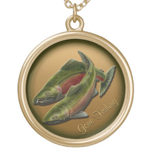 Fishing Necklace Coho Salmon Custom Art Gifts