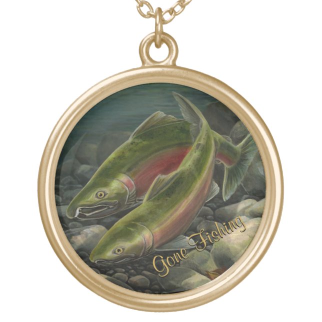 Fishing Necklace Coho Salmon Custom Art Gifts (Front)
