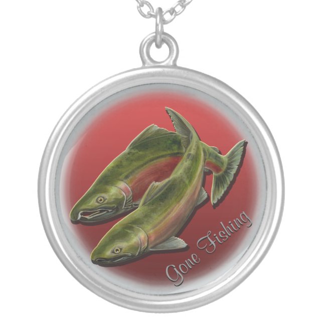 Fishing Necklace Coho Salmon Custom Art Gifts (Front)