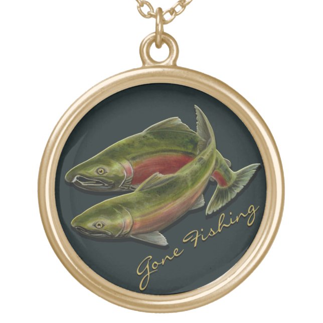 Fishing Necklace Coho Salmon Custom Art Gifts (Front)