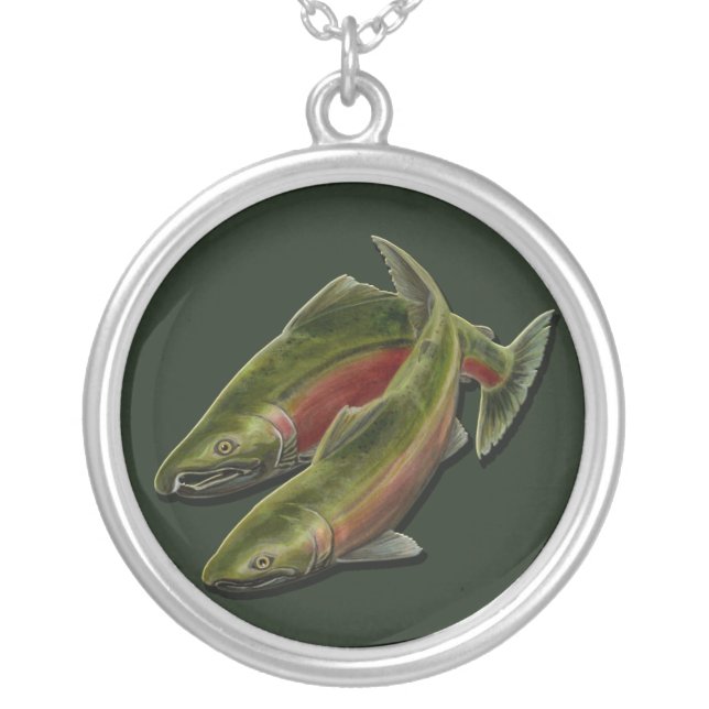 Fishing Necklace Coho Salmon Wildlife Art Gifts (Front)