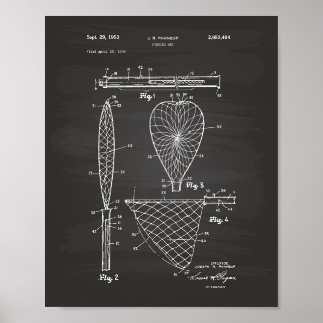 Fishing Net 1953 Patent Art Chalkboard Poster (Front)