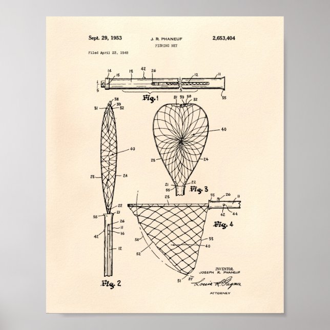 Fishing Net 1953 Patent Art Old Peper Poster (Front)