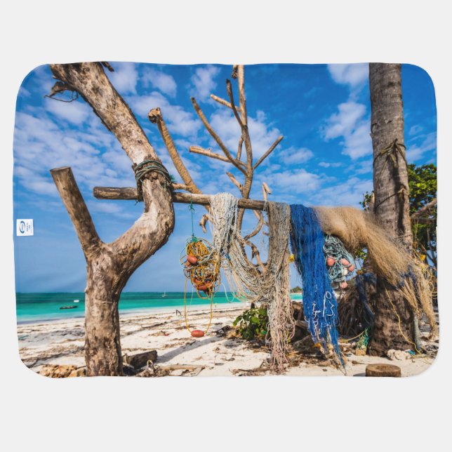 Fishing nets drying on the beach baby blanket (Back Horizontal)