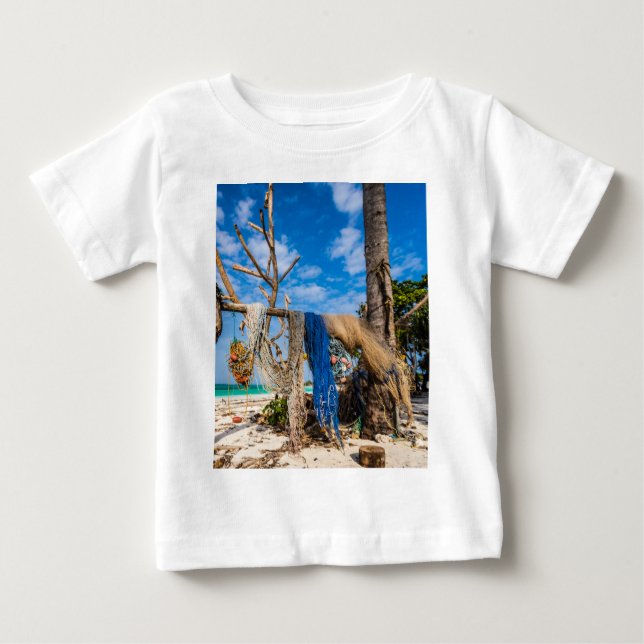 Fishing nets drying on the beach baby T-Shirt (Front)