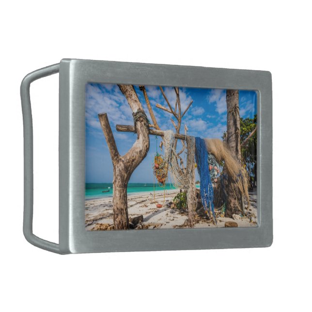 Fishing nets drying on the beach belt buckle (Front Left)