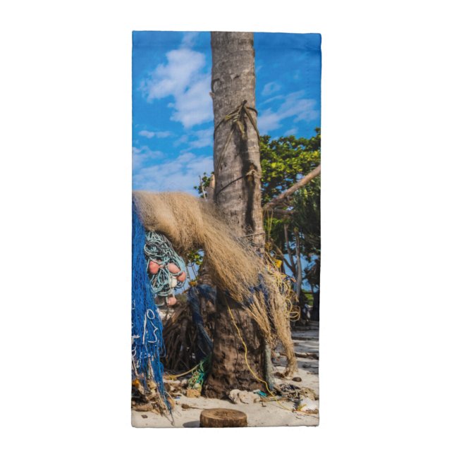 Fishing nets drying on the beach cloth napkin (Half Fold)