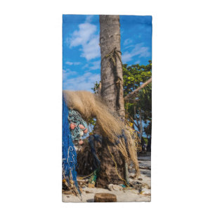 Fishing nets drying on the beach cloth napkin