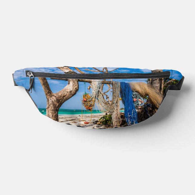 Fishing nets drying on the beach fanny pack (Lay Down)