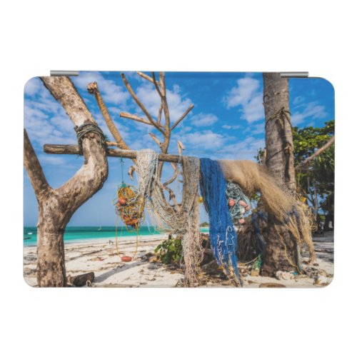 Fishing nets drying on the beach iPad mini cover