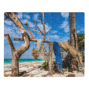 Fishing nets drying on the beach jigsaw puzzle