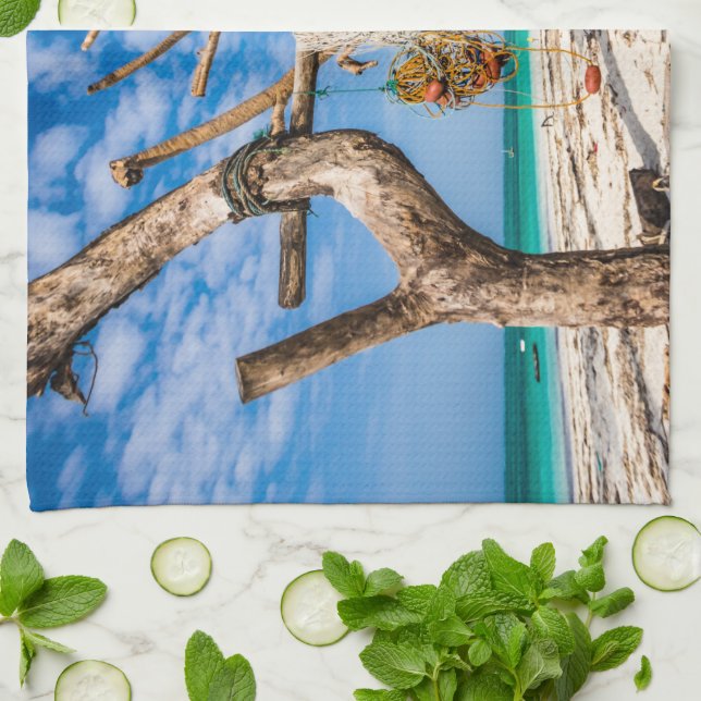 Fishing nets drying on the beach kitchen towel (Folded)