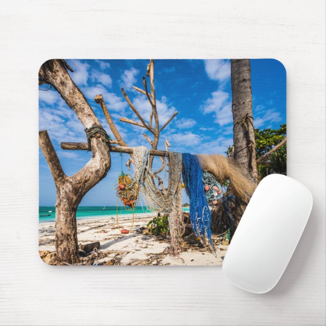 Fishing nets drying on the beach mouse pad (With Mouse)