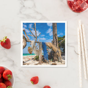 Fishing nets drying on the beach napkins