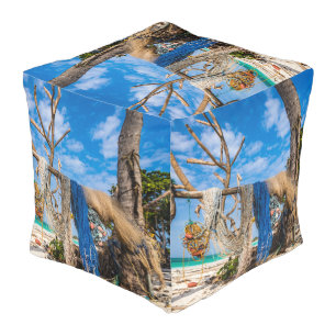 Fishing nets drying on the beach pouf