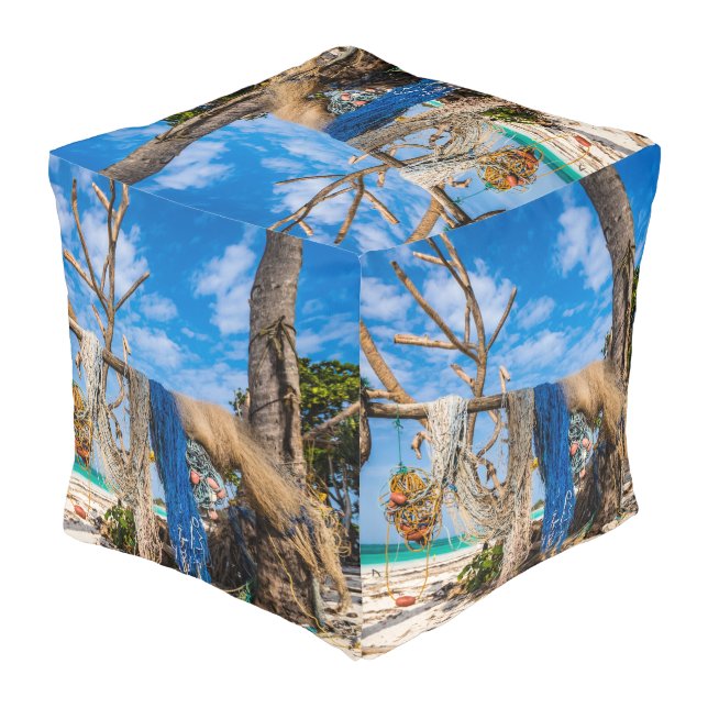 Fishing nets drying on the beach pouf (Angled Back)