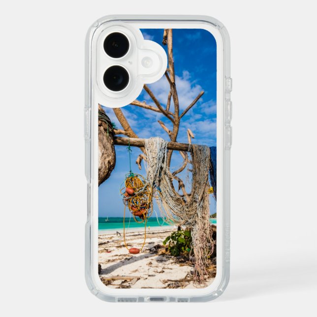 Fishing nets drying on the beach speck iPhone case (Front)