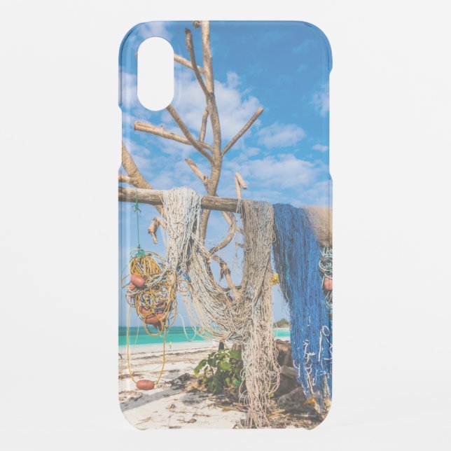Fishing nets drying on the beach uncommon iPhone case (Back)