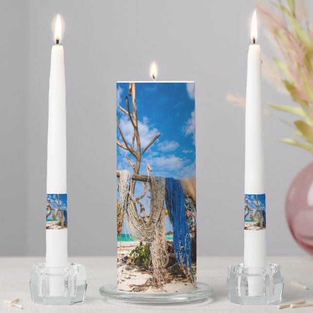 Fishing nets drying on the beach unity candle set (In Situ)