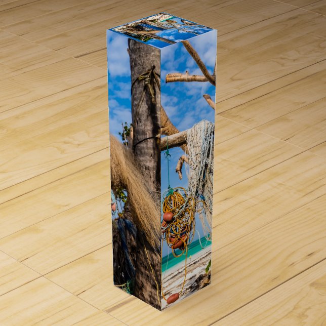 Fishing nets drying on the beach wine box (Back)