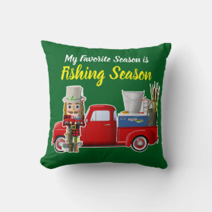 Fishing Nutcracker with Little Red Trucks Throw Pillow