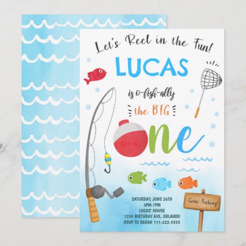 Fishing O-Fish-Ally 1st Birthday Invitation