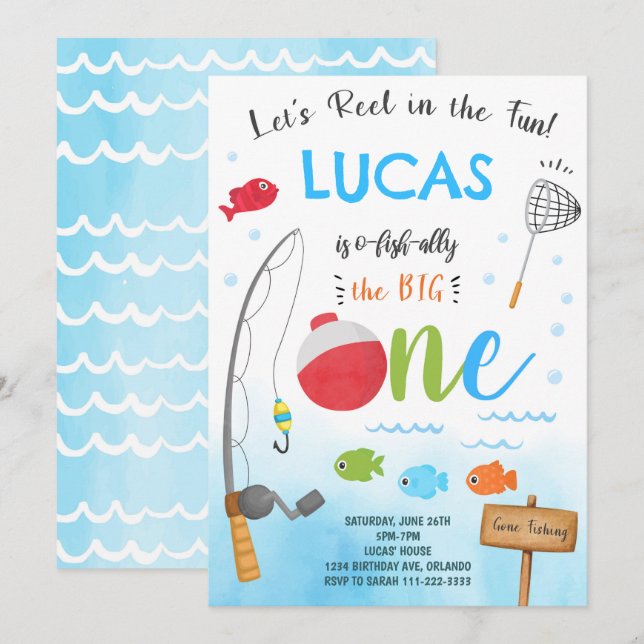 Fishing O-Fish-Ally 1st Birthday Invitation (Front/Back)