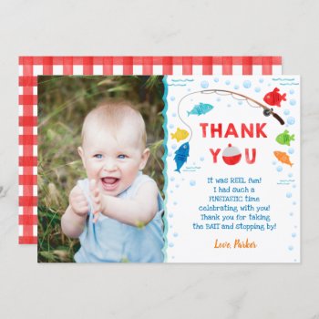 Fishing O-fish-ally 1st Birthday Thank You Cards by SugarPlumPaperie at Zazzle