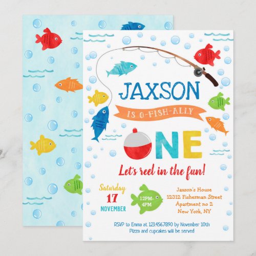Fishing O-fish-ally 1st First Birthday Invitations