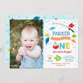 Fishing O-fish-ally One 1st Birthday Invitations by SugarPlumPaperie at Zazzle