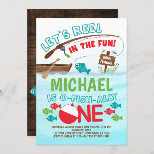 Fishing, O-Fish-ally ONE Birthday Invitation