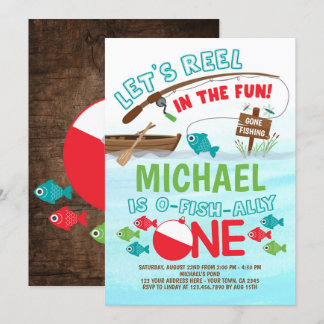 Fishing, O-Fish-ally ONE Birthday Invitation