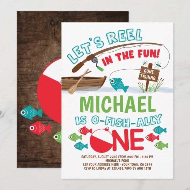 Fishing, O-Fish-ally ONE Birthday Invitation (Front/Back)