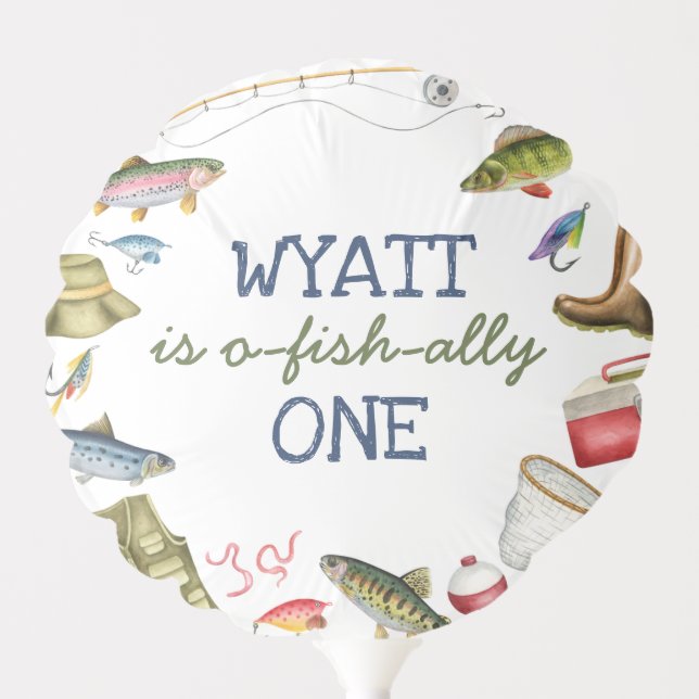 Fishing O-Fish-Ally One Boy Birthday Balloon (Front)