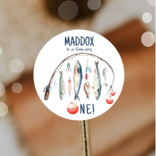 Fishing O-Fish-Ally The Big One Blue Boy Birthday  Classic Round Sticker